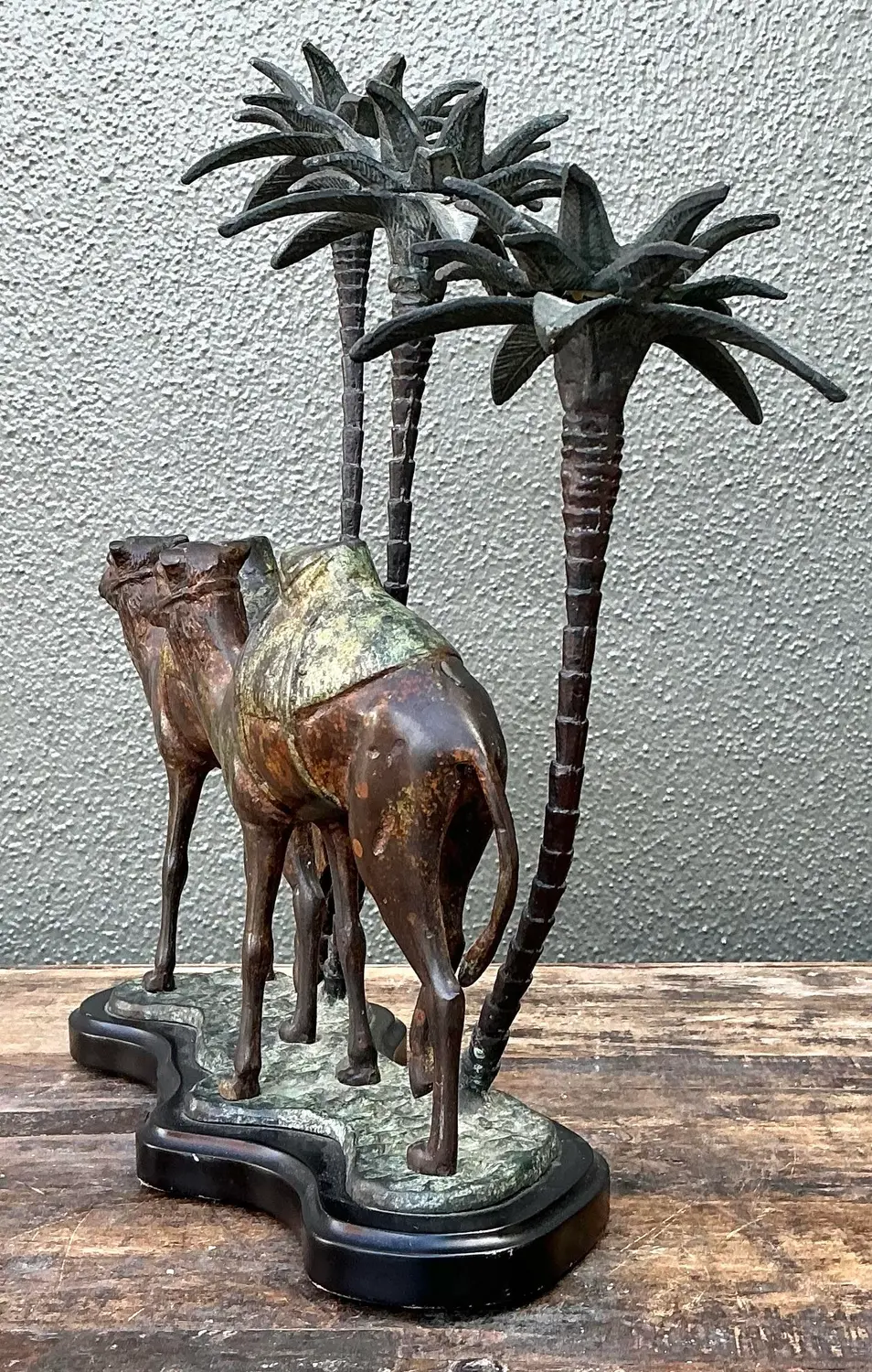 Vintage Patinated Bronze Camel Candleholder - Top view