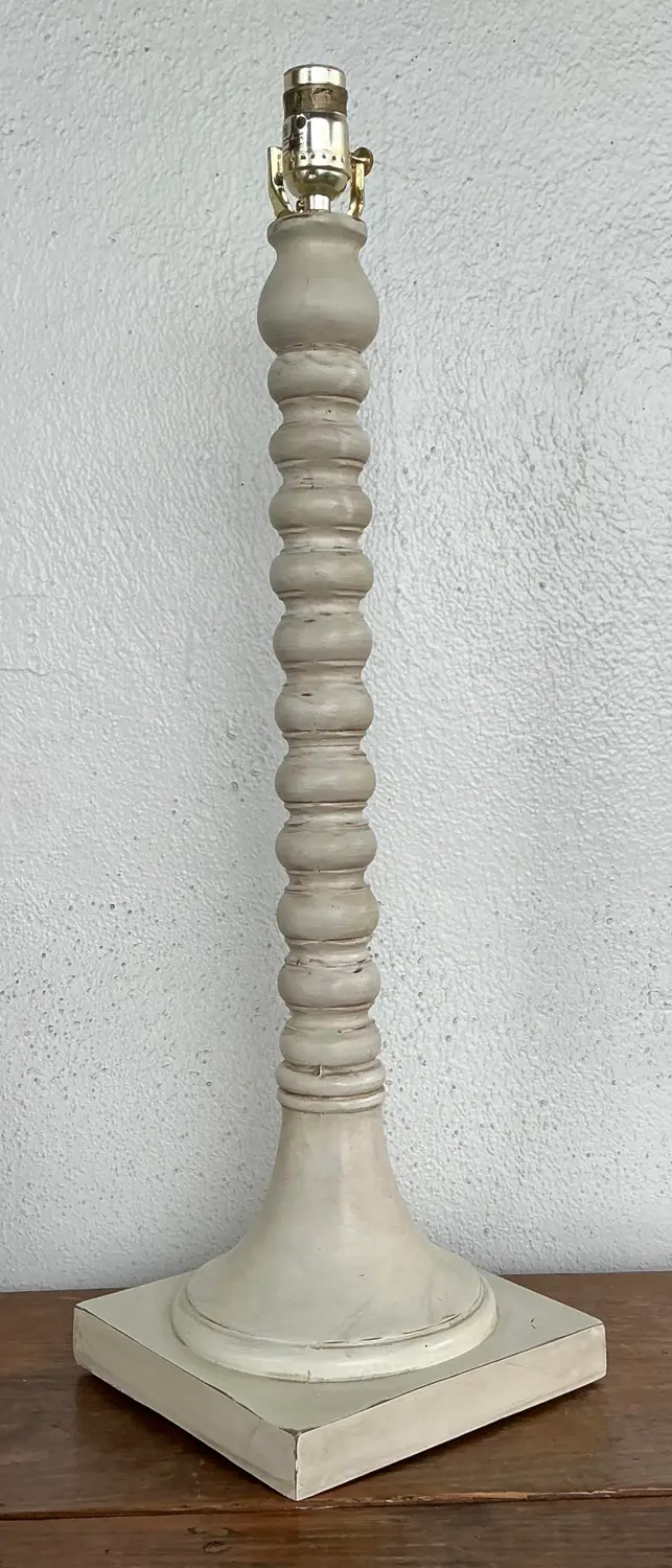 Vintage Patinated Carved Bobbin Lamp - Top view