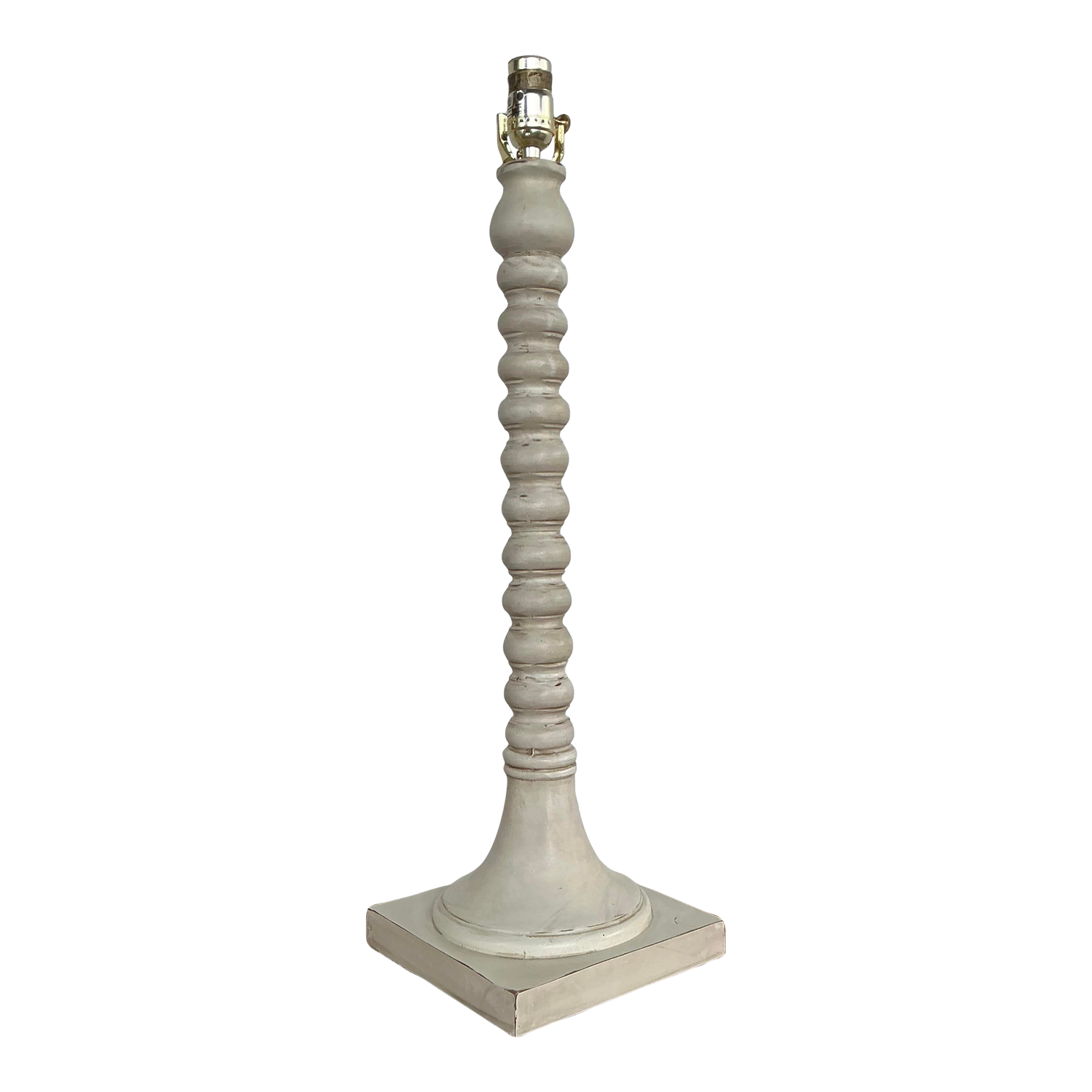 Vintage Patinated Carved Bobbin Lamp - Detail view