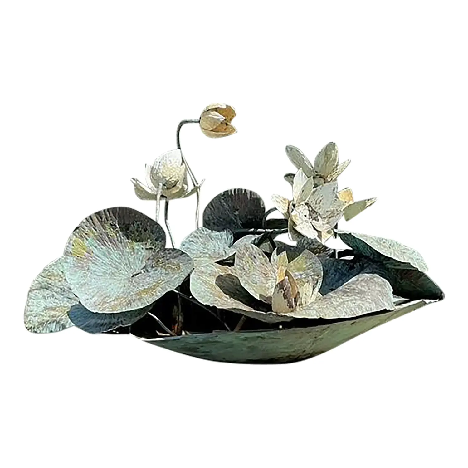 Vintage Patinated Copper Lilypad Sculpture