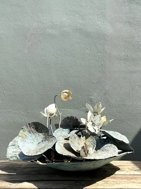 Vintage Patinated Copper Lilypad Sculpture - Back view