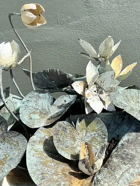 Vintage Patinated Copper Lilypad Sculpture - Top view