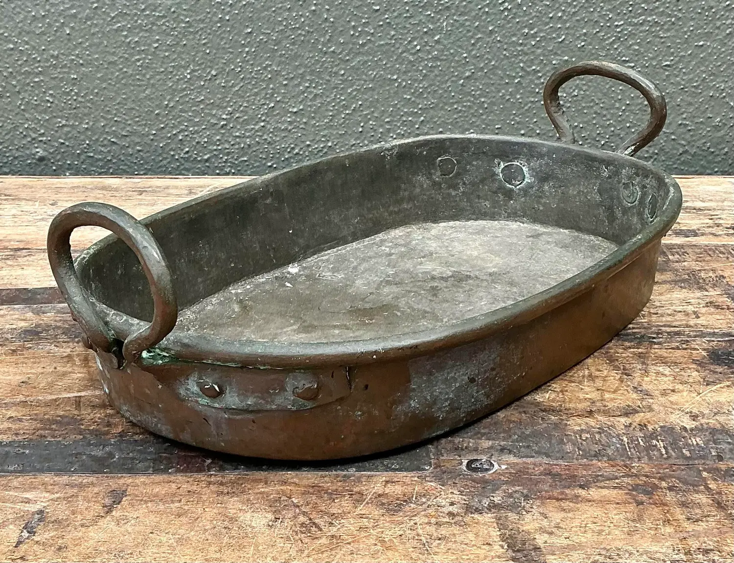 Vintage Patinated Copper Pan - Top view