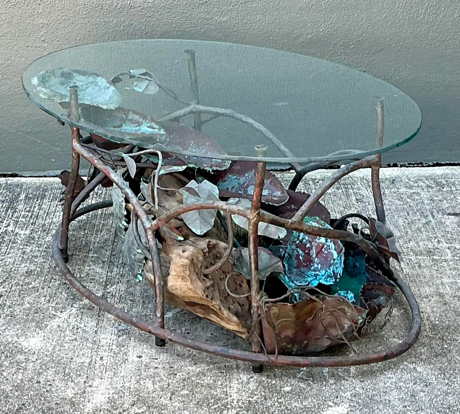 Vintage Patinated Copper Waterfall Coffee Table