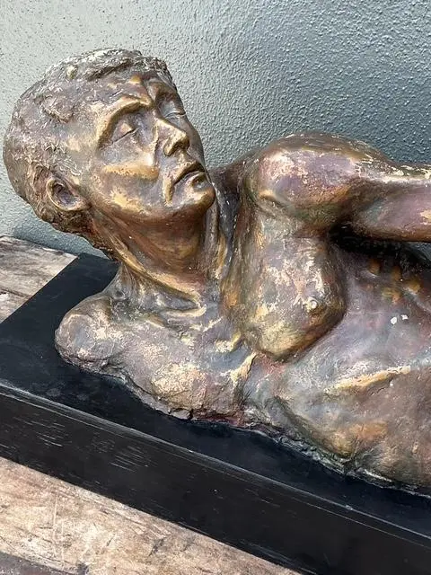 Vintage Patinated Figurative Sculpture of Man - Top view