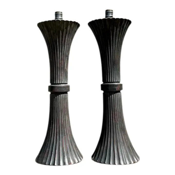 Vintage Patinated Fluted Metal Lamps - A Pair