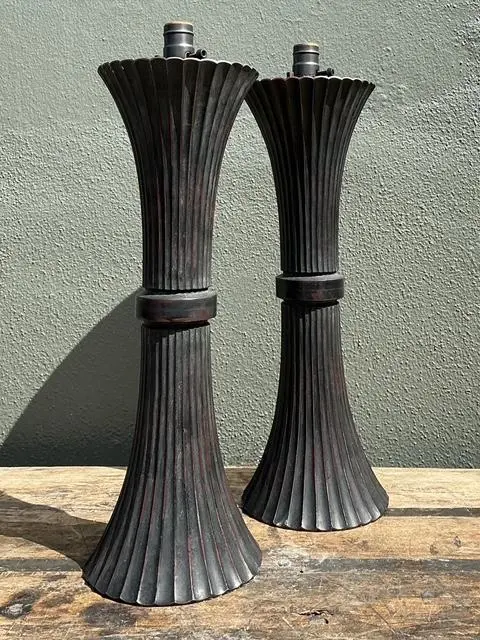 Vintage Patinated Fluted Metal Lamps - A Pair - Top view