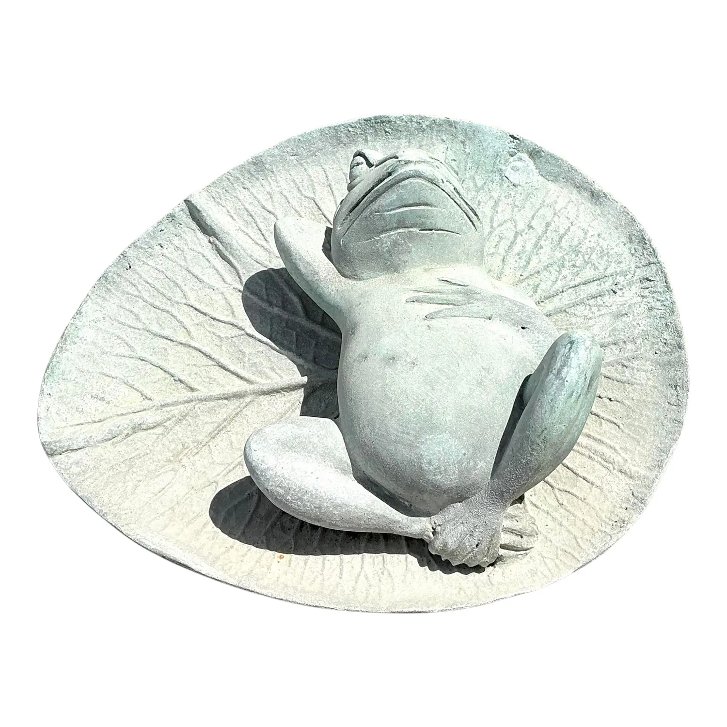 Vintage Patinated Frog on Lilypad Garden Ornament