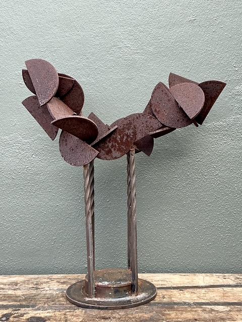 Vintage Patinated Geometric Abstract Sculpture - Back view