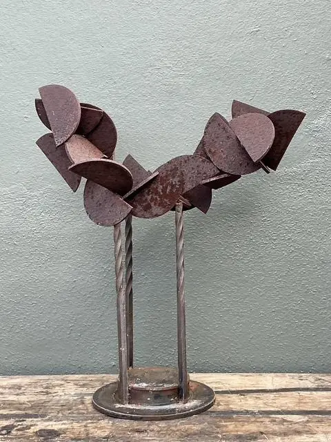 Vintage Patinated Geometric Abstract Sculpture - Side view