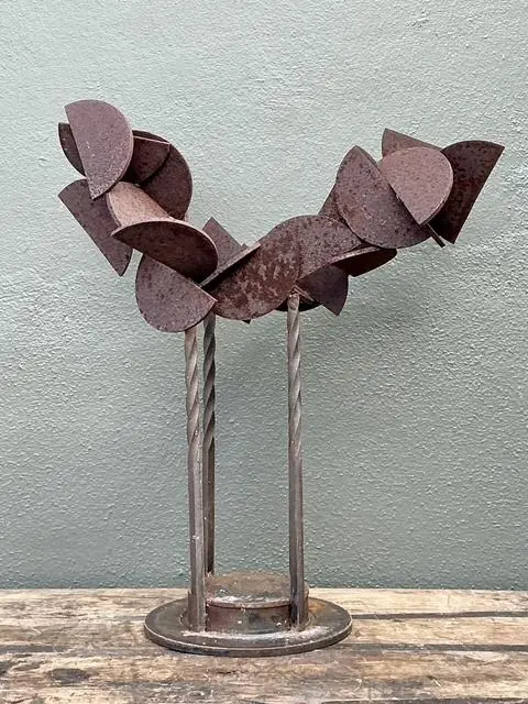 Vintage Patinated Geometric Abstract Sculpture - Top view