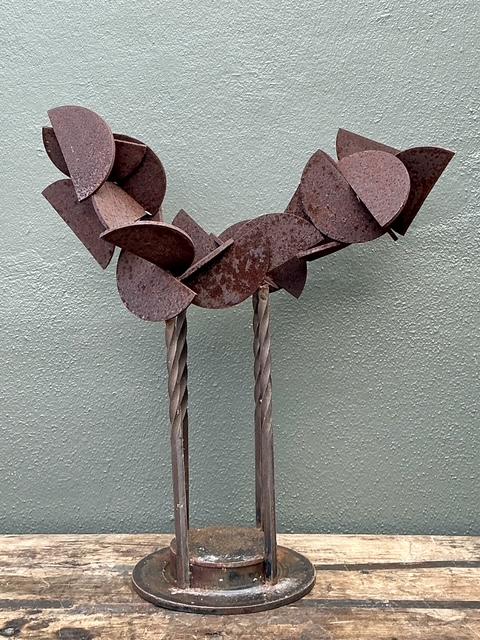 Vintage Patinated Geometric Abstract Sculpture - Detail view