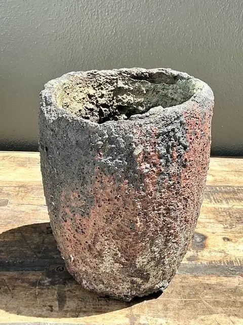 Vintage Patinated Lava Glaze Planter - Detail view