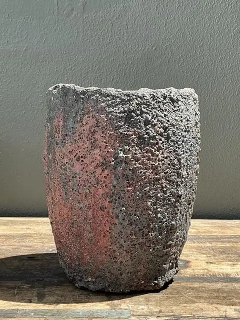 Vintage Patinated Lava Glaze Planter - Back view
