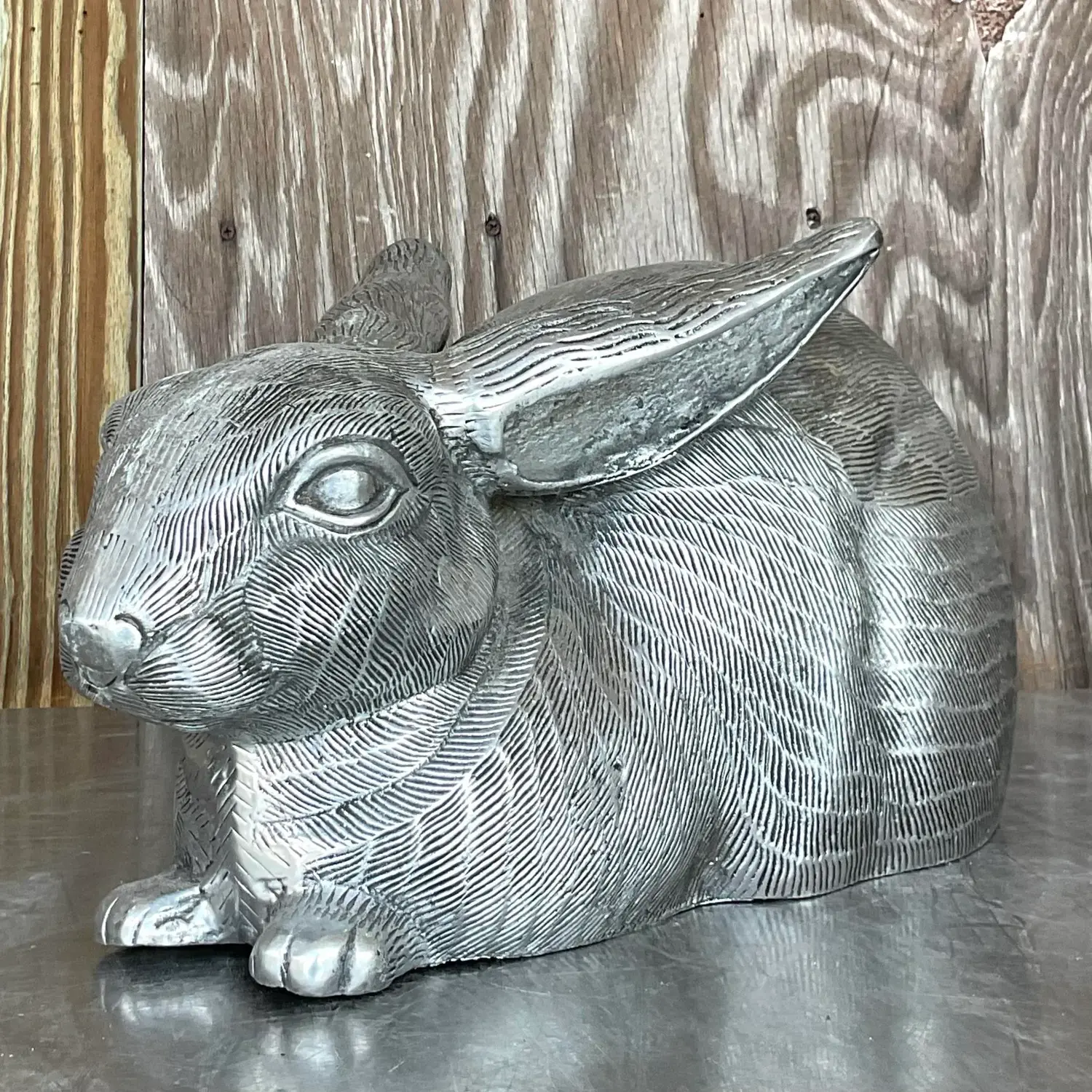 Vintage Patinated Metal Rabbit After Arthur Court - Top view