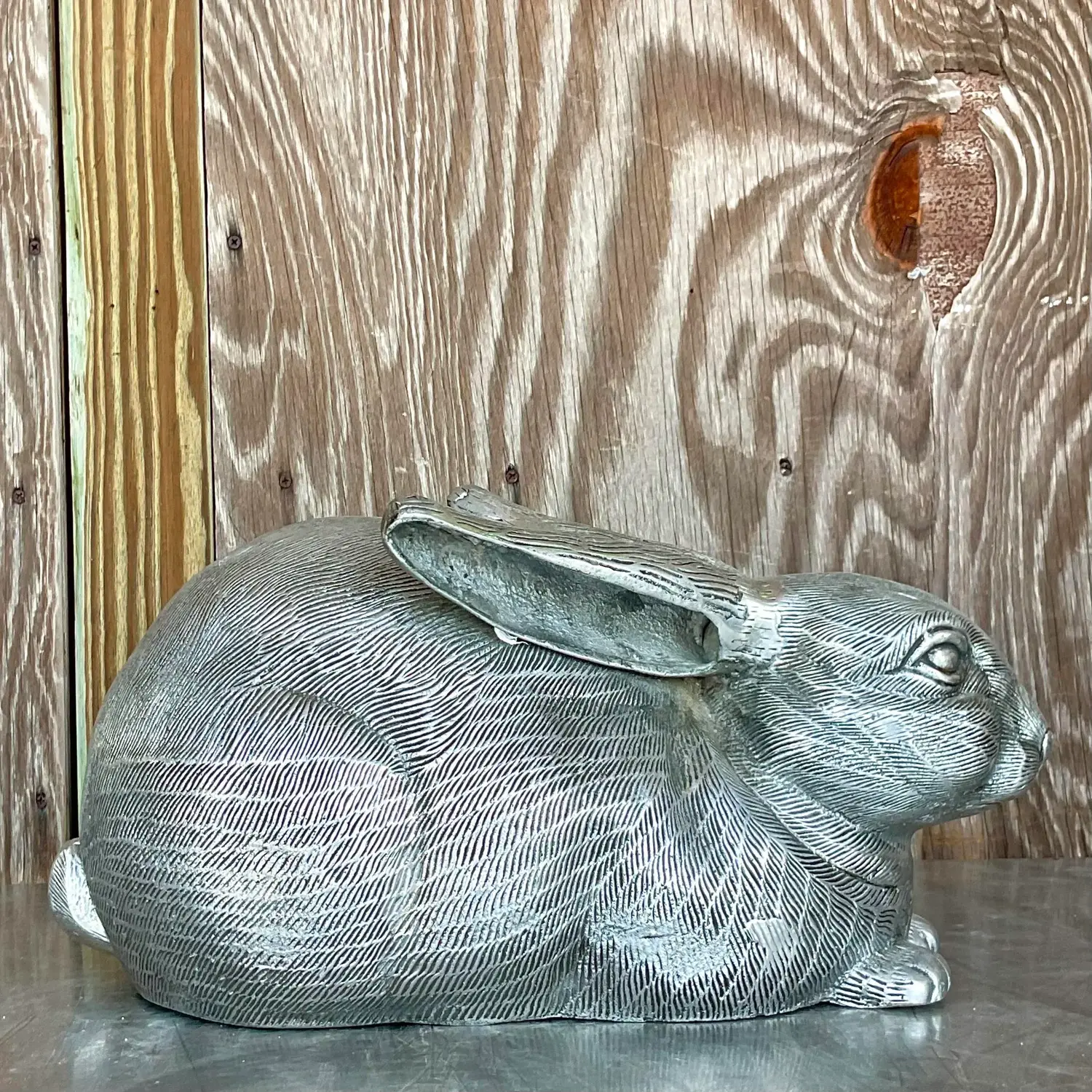 Vintage Patinated Metal Rabbit After Arthur Court - Side view