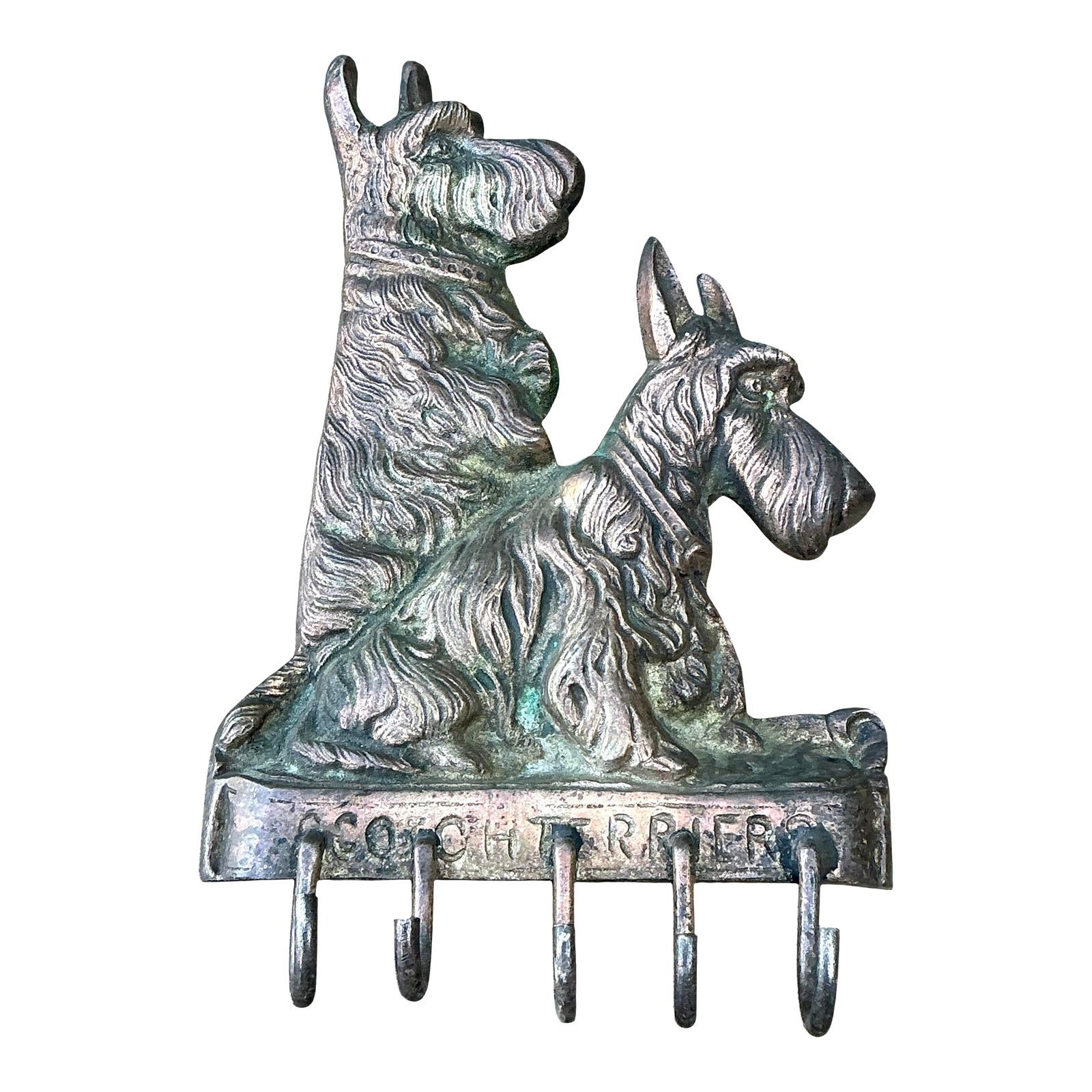 Vintage Patinated Metal Scotch Terrier Key Holder