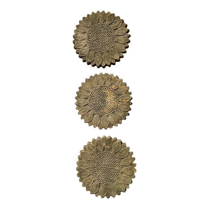 Vintage Patinated Sunflower Cast Concrete Pavers - Set of 3