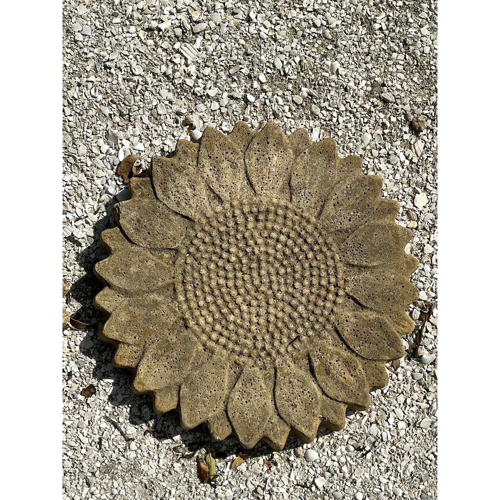 Vintage Patinated Sunflower Cast Concrete Pavers - Set of 3 - Side view