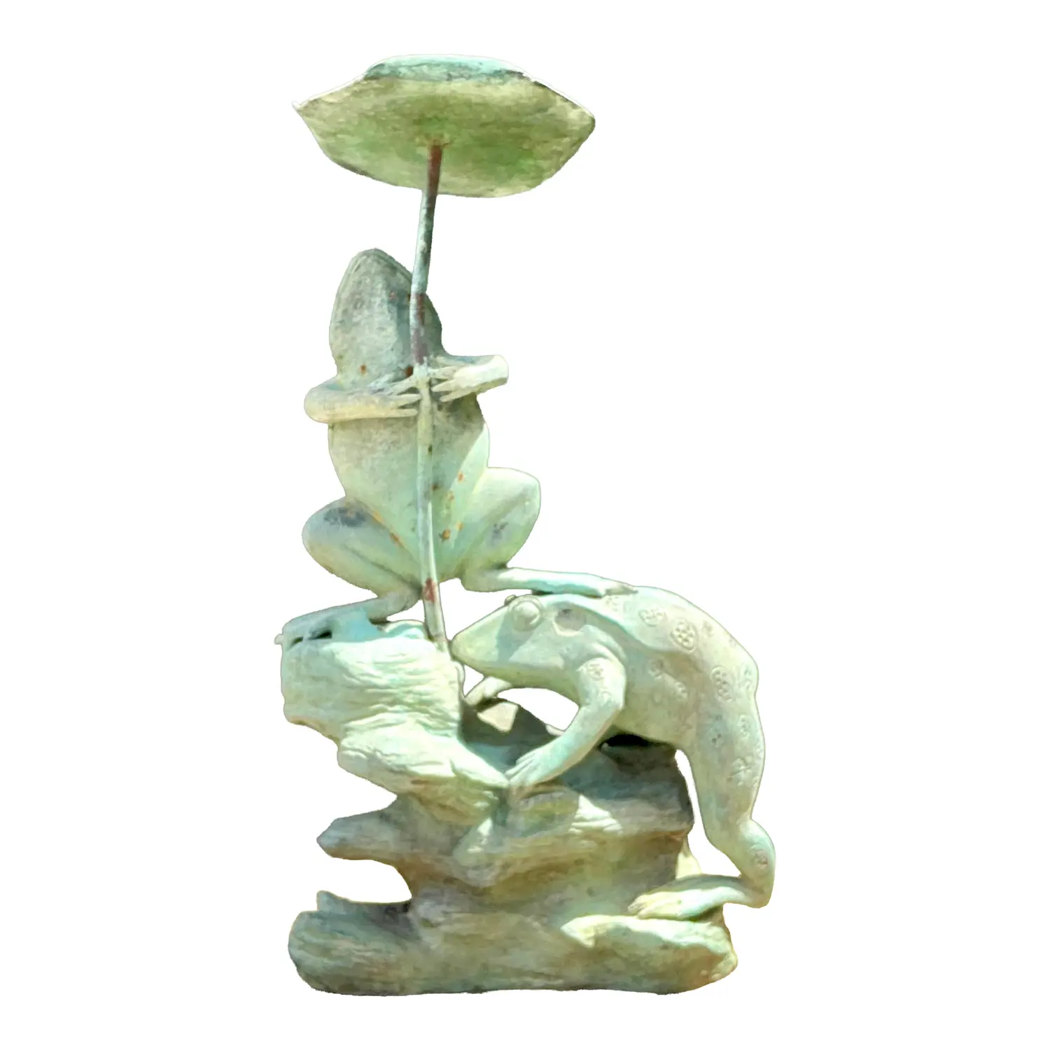 Vintage Patinated Verdigris Garden Frogs Sculpture
