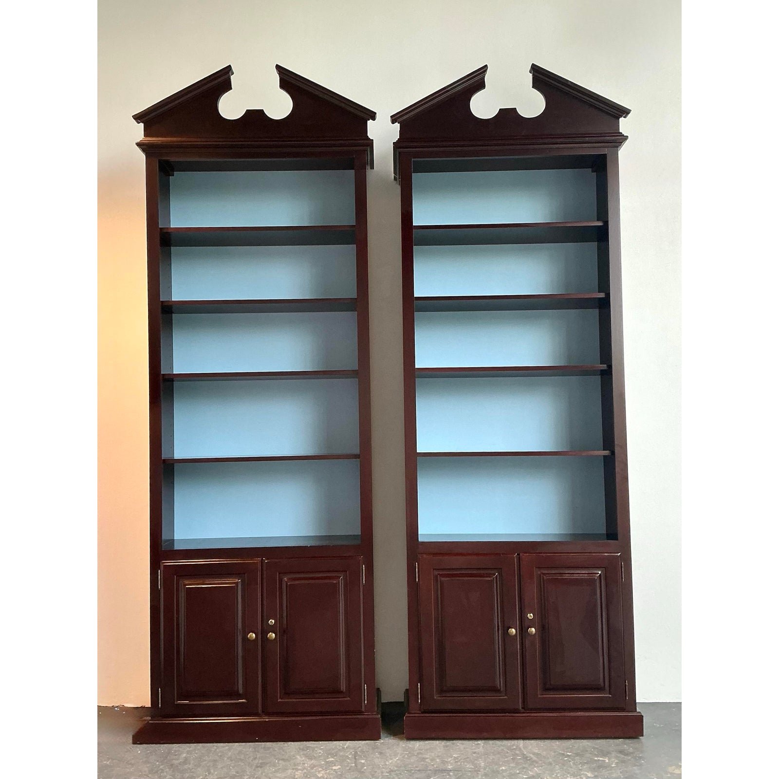 Vintage Pediment Mahogany Etagere - A Pair - Detail view