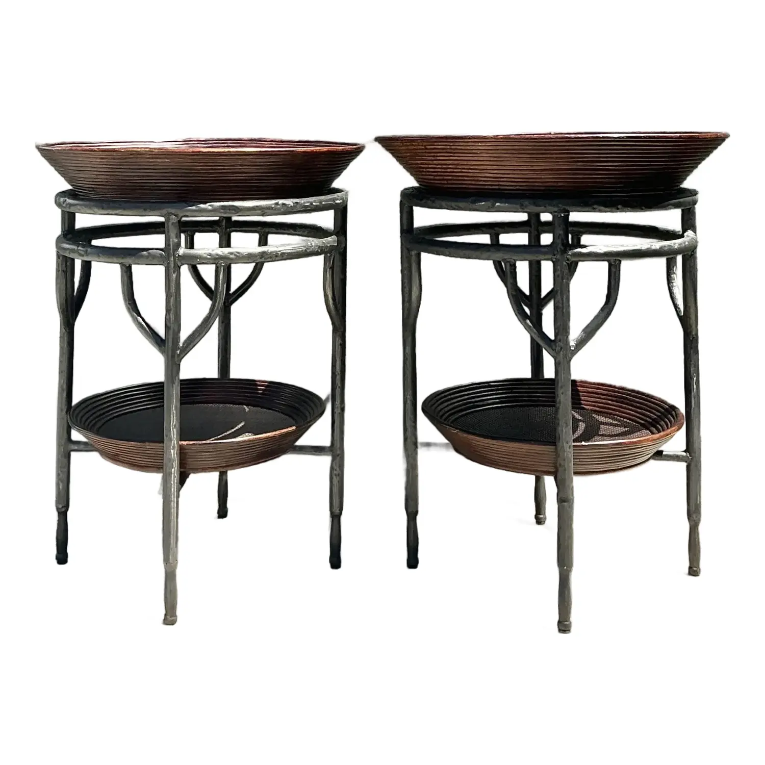 Vintage Pencil Reed Bowl Side Tables - A Pair