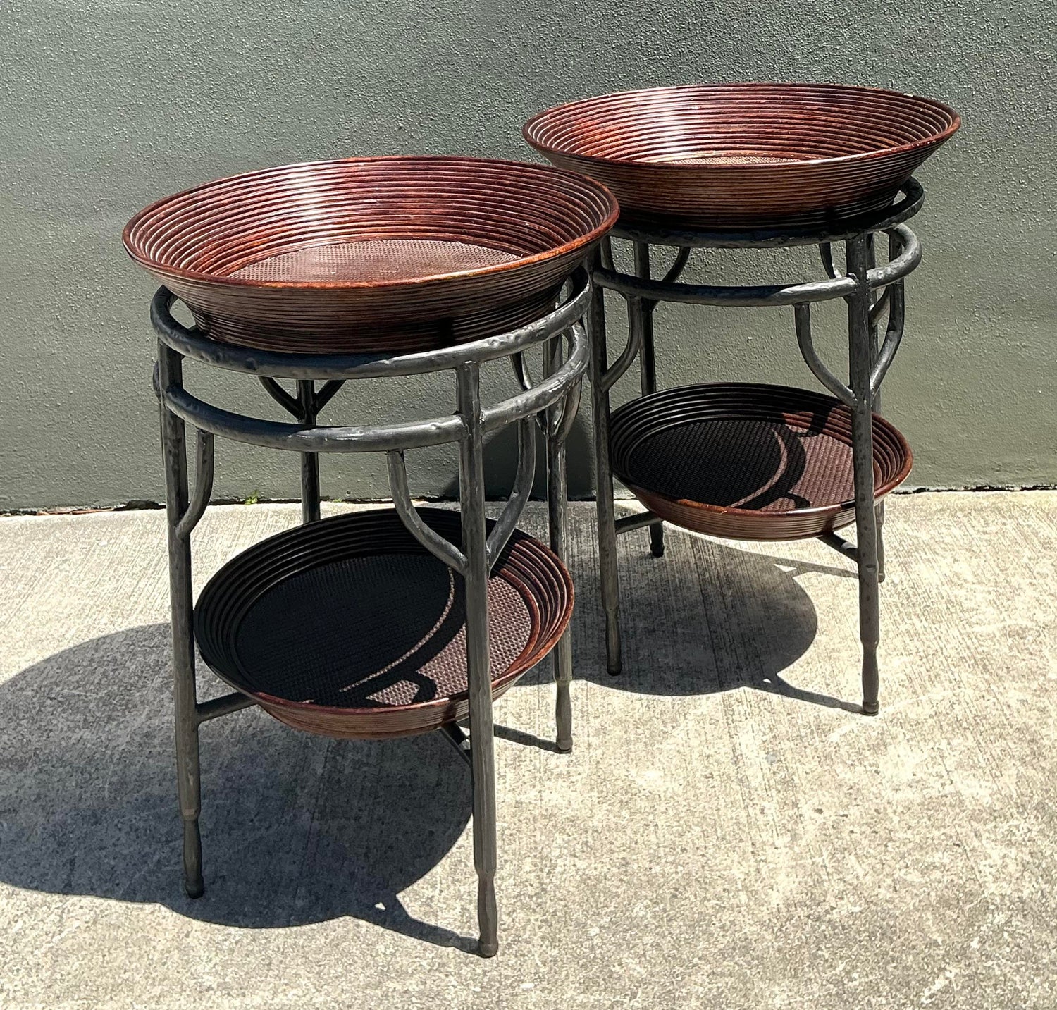 Vintage Pencil Reed Bowl Side Tables - A Pair - Back view