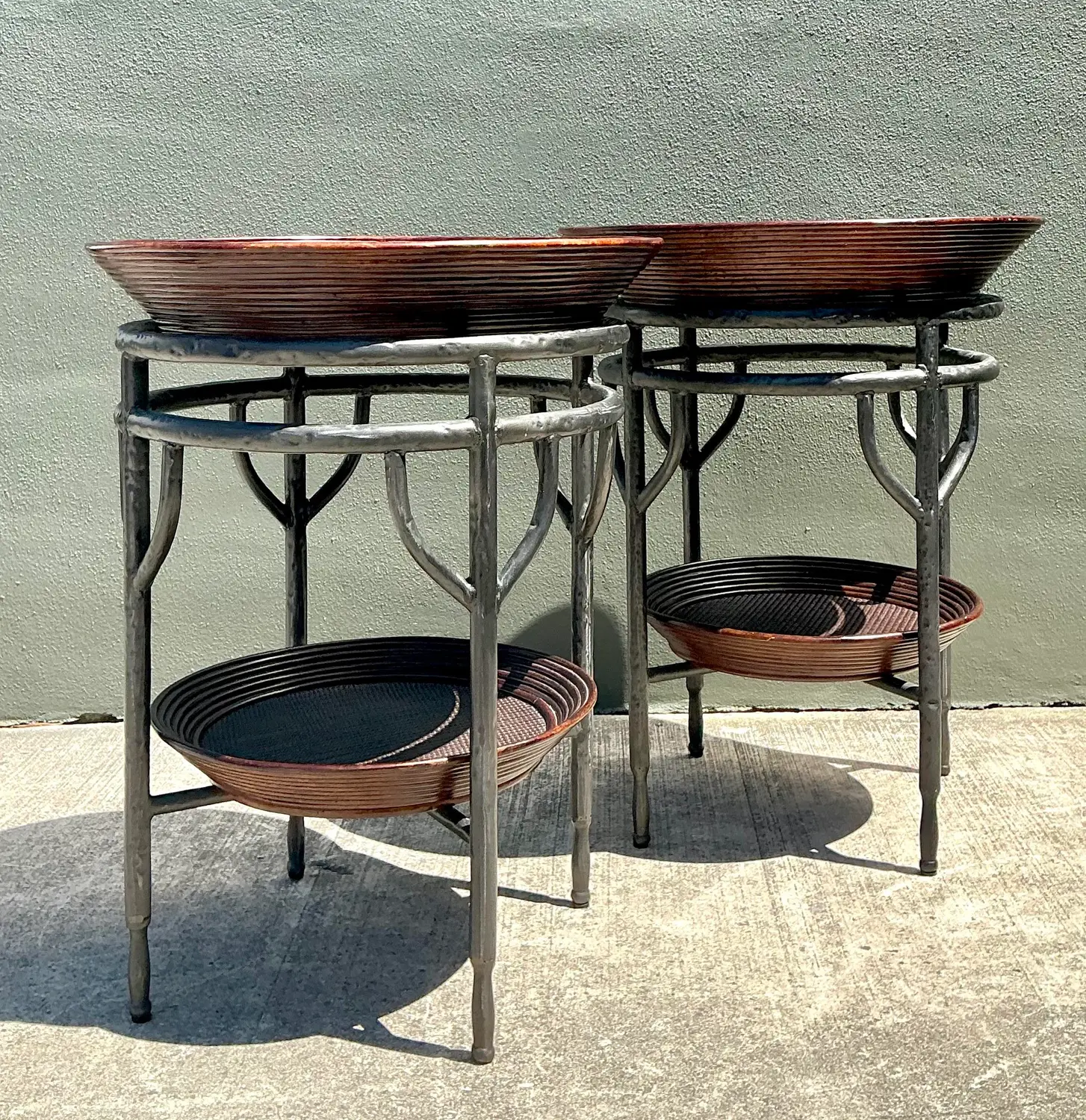 Vintage Pencil Reed Bowl Side Tables - A Pair - Top view