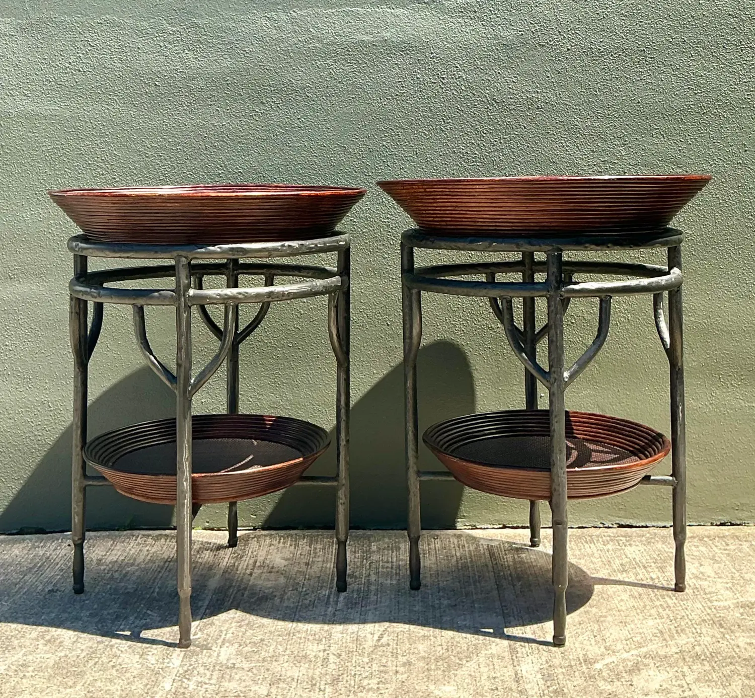 Vintage Pencil Reed Bowl Side Tables - A Pair - Detail view