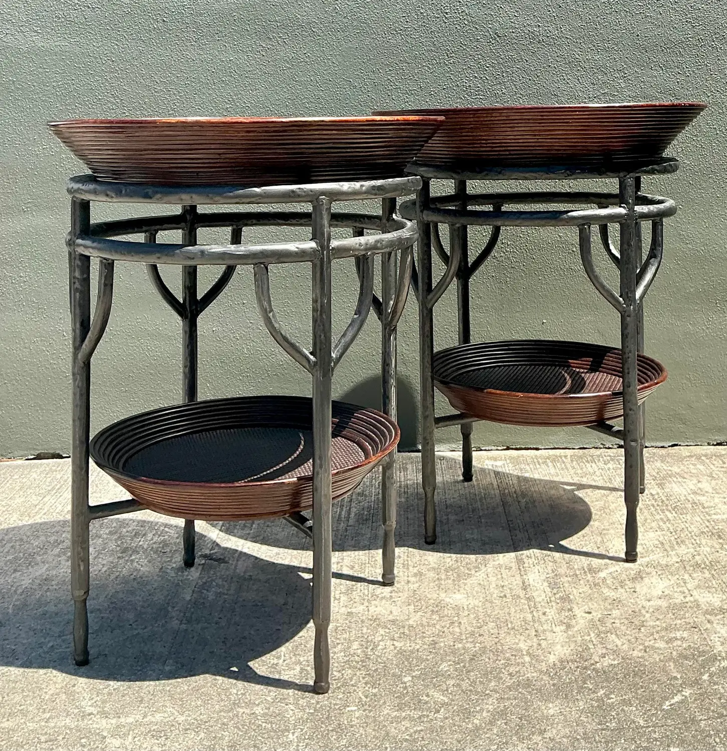 Vintage Pencil Reed Bowl Side Tables - A Pair - Side view