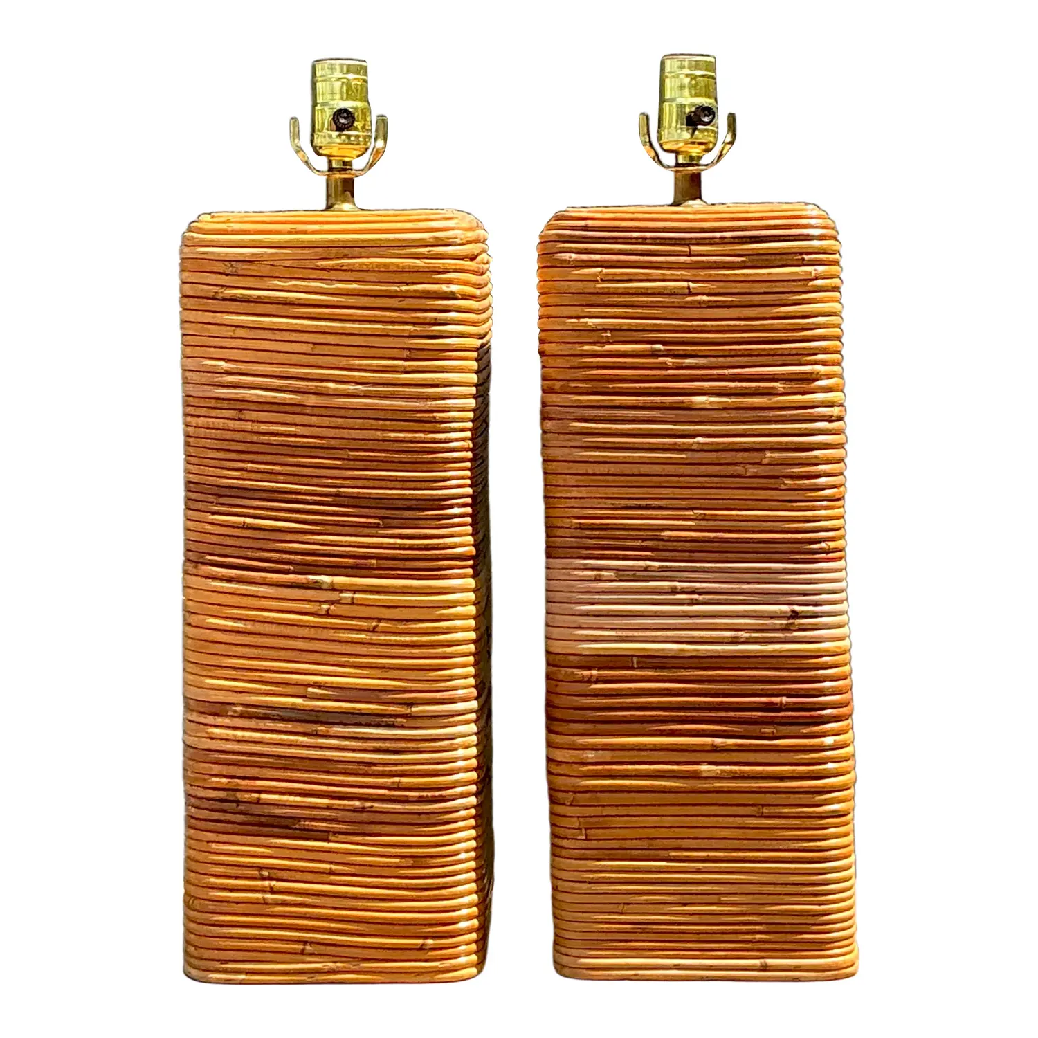 Vintage Pencil Reed Table Lamps - A Pair