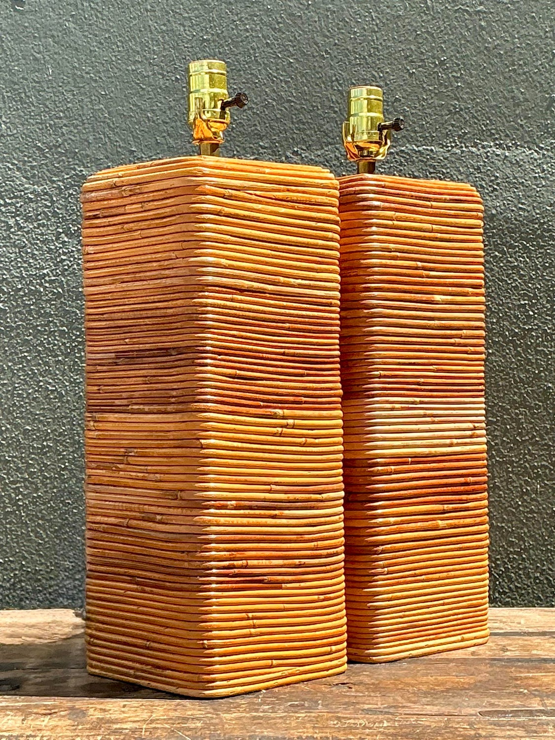 Vintage Pencil Reed Table Lamps - A Pair - Back view