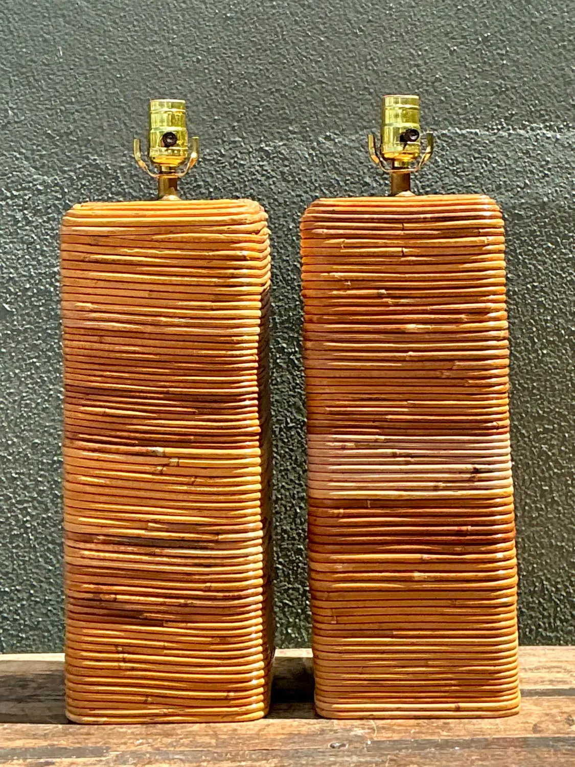 Vintage Pencil Reed Table Lamps - A Pair - Top view