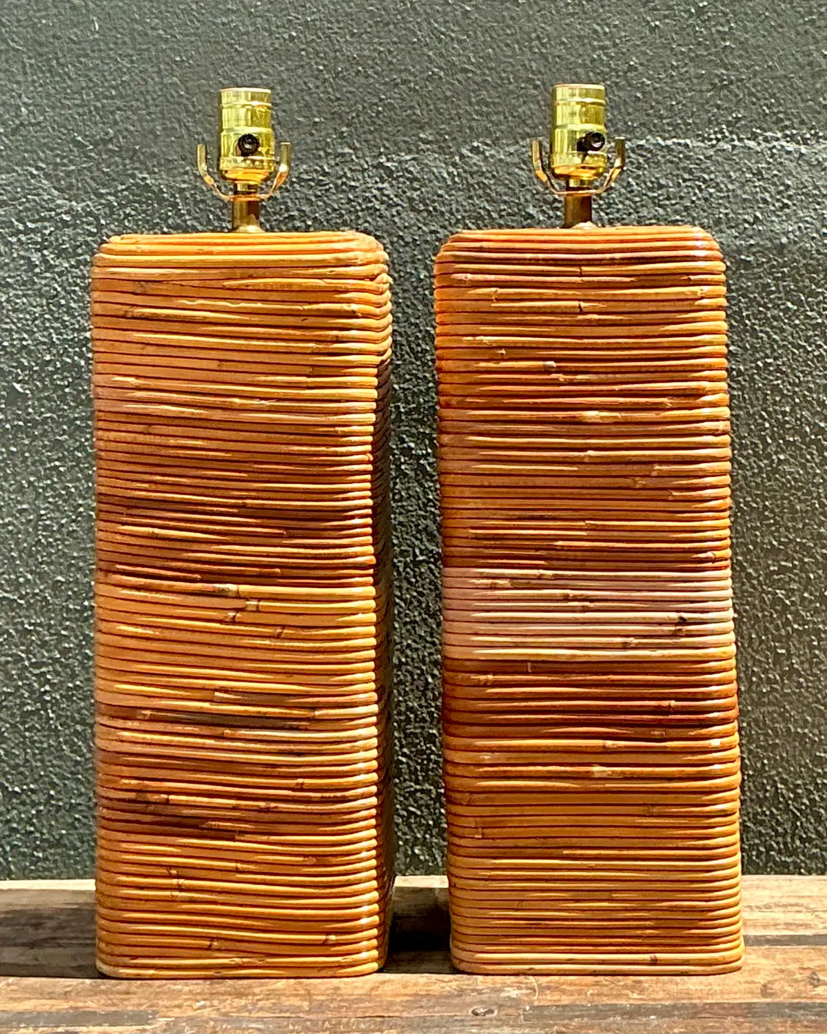 Vintage Pencil Reed Table Lamps - A Pair - Detail view