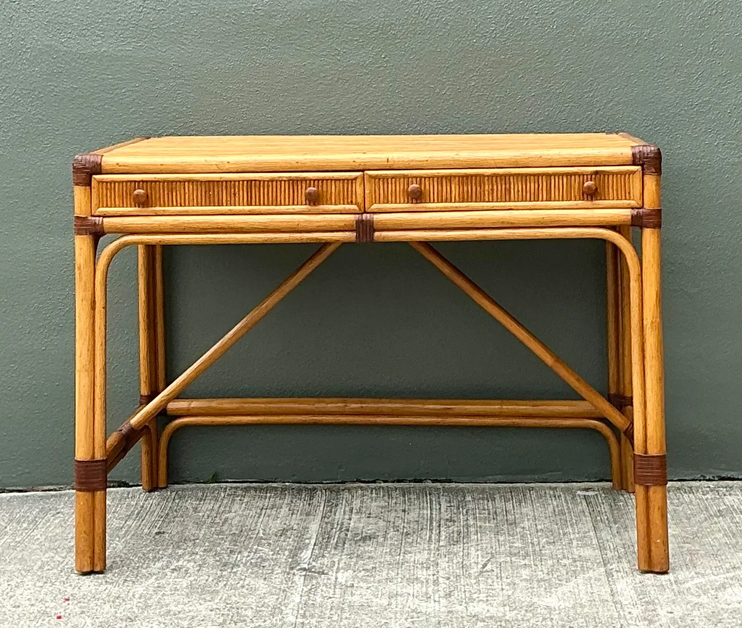 Vintage Pencil Reed Writing Desk - Side view