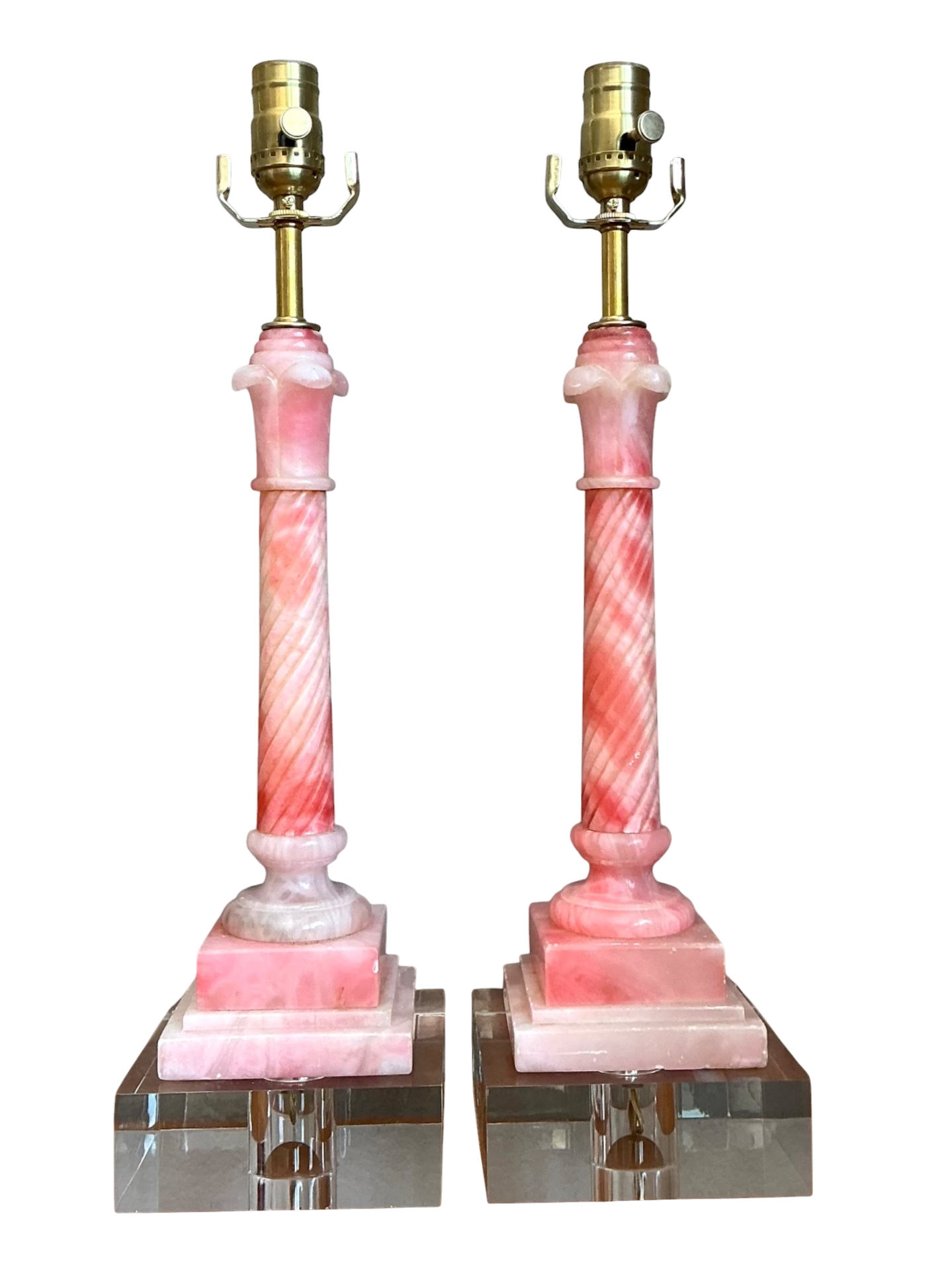Vintage Pink Marble Column Lamps - A Pair