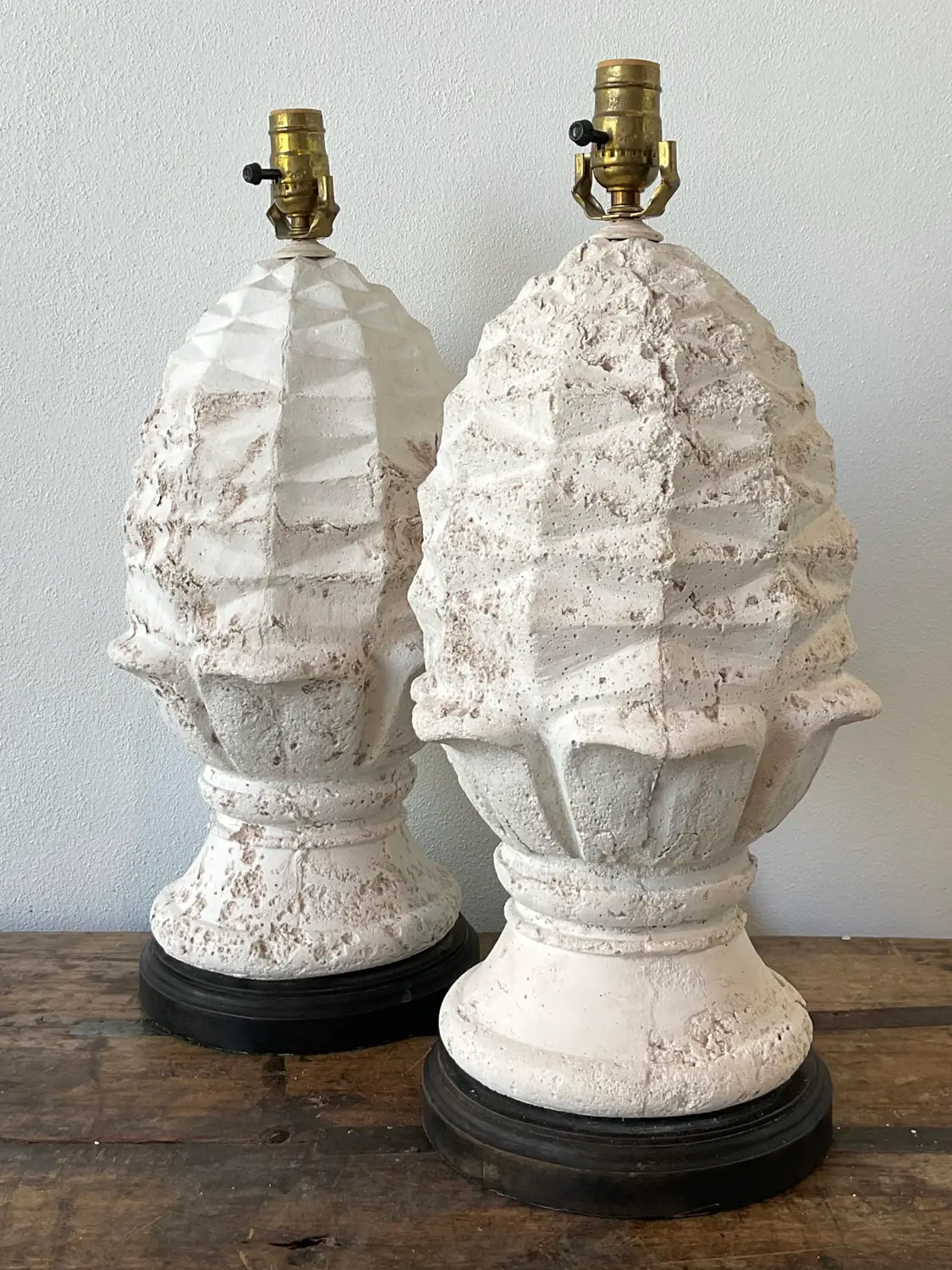 Vintage Plaster Artichoke Lamps - A Pair - Side view