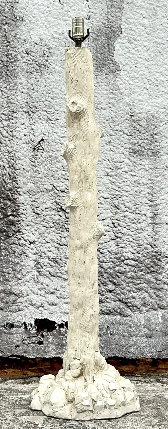 Vintage Plaster Faux Bois Plaster Floral Floor Lamp - Side view