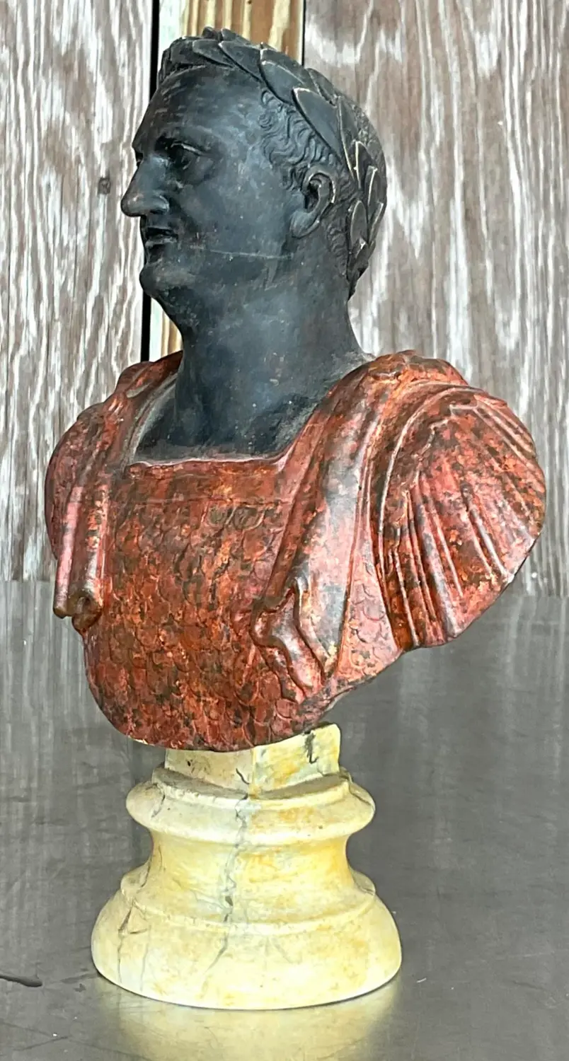 Vintage Plaster Hand Painted Bust of Man - Detail view