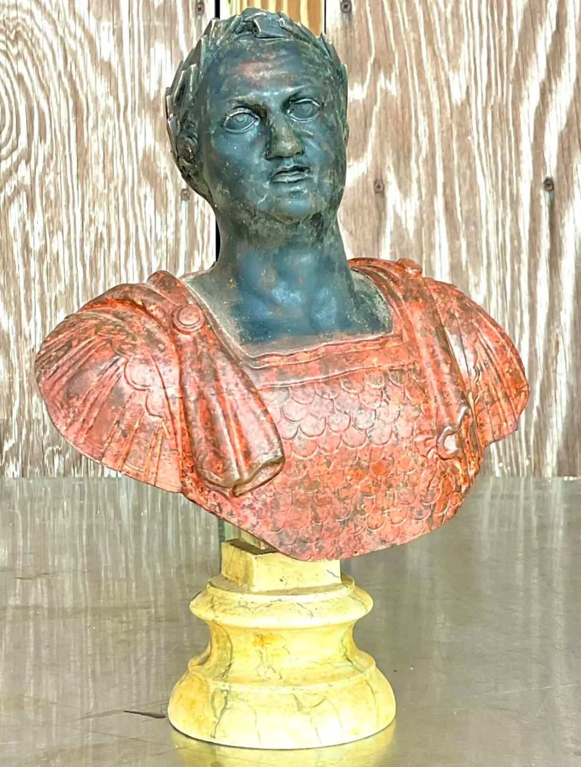 Vintage Plaster Hand Painted Bust of Man - Back view