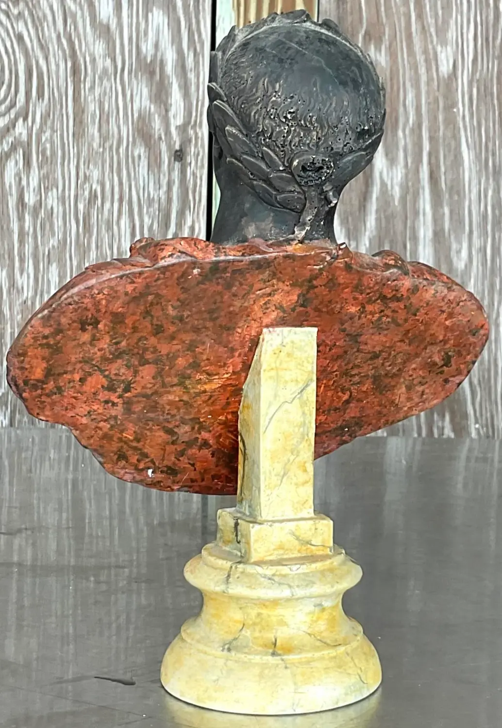 Vintage Plaster Hand Painted Bust of Man - Top view