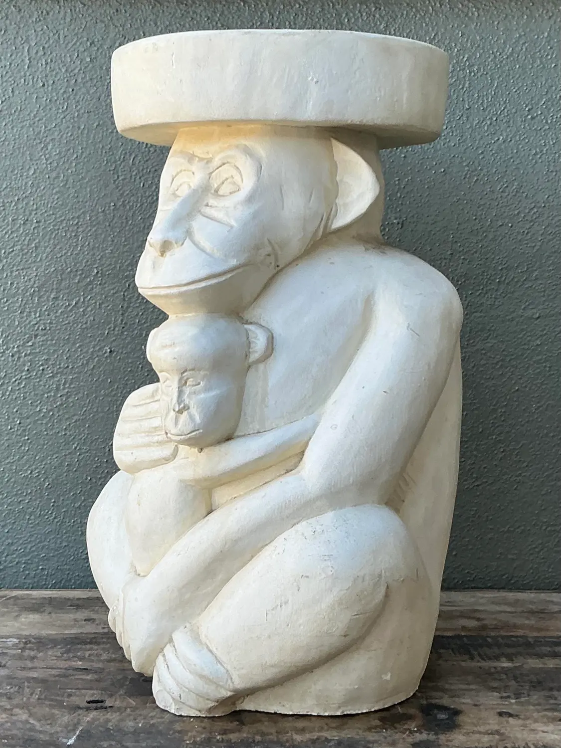 Vintage Plaster Monkey Low Stool - Back view