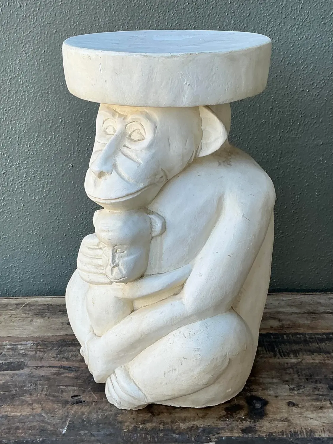 Vintage Plaster Monkey Low Stool - Top view