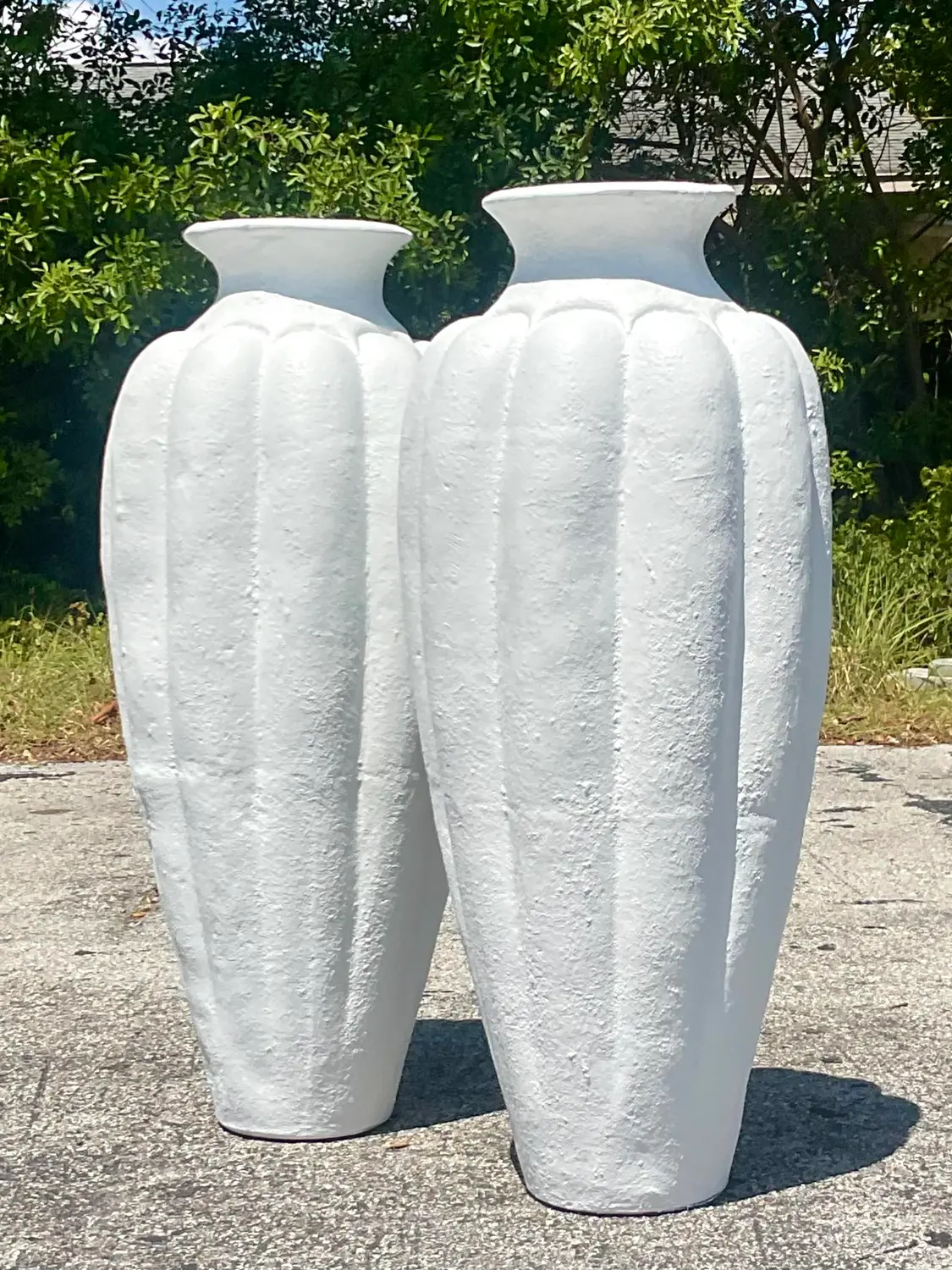 Vintage Plaster Over Terra Cotta Urns - a Pair - Side view