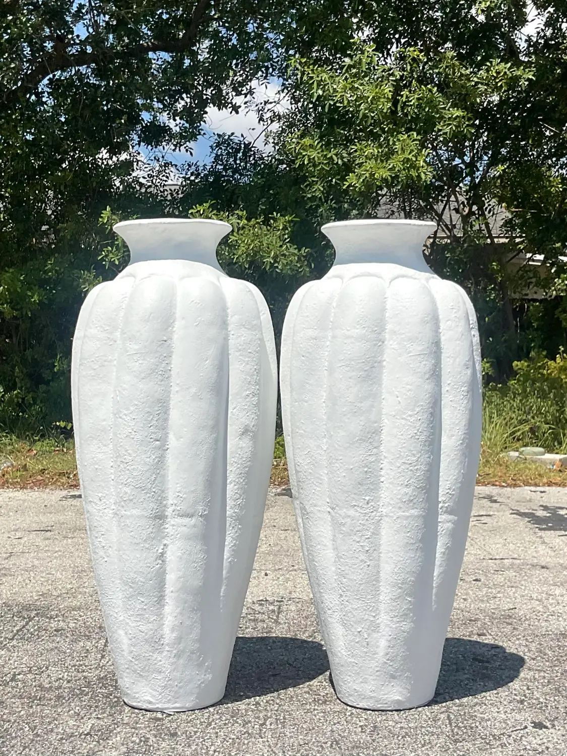 Vintage Plaster Over Terra Cotta Urns - a Pair - Top view