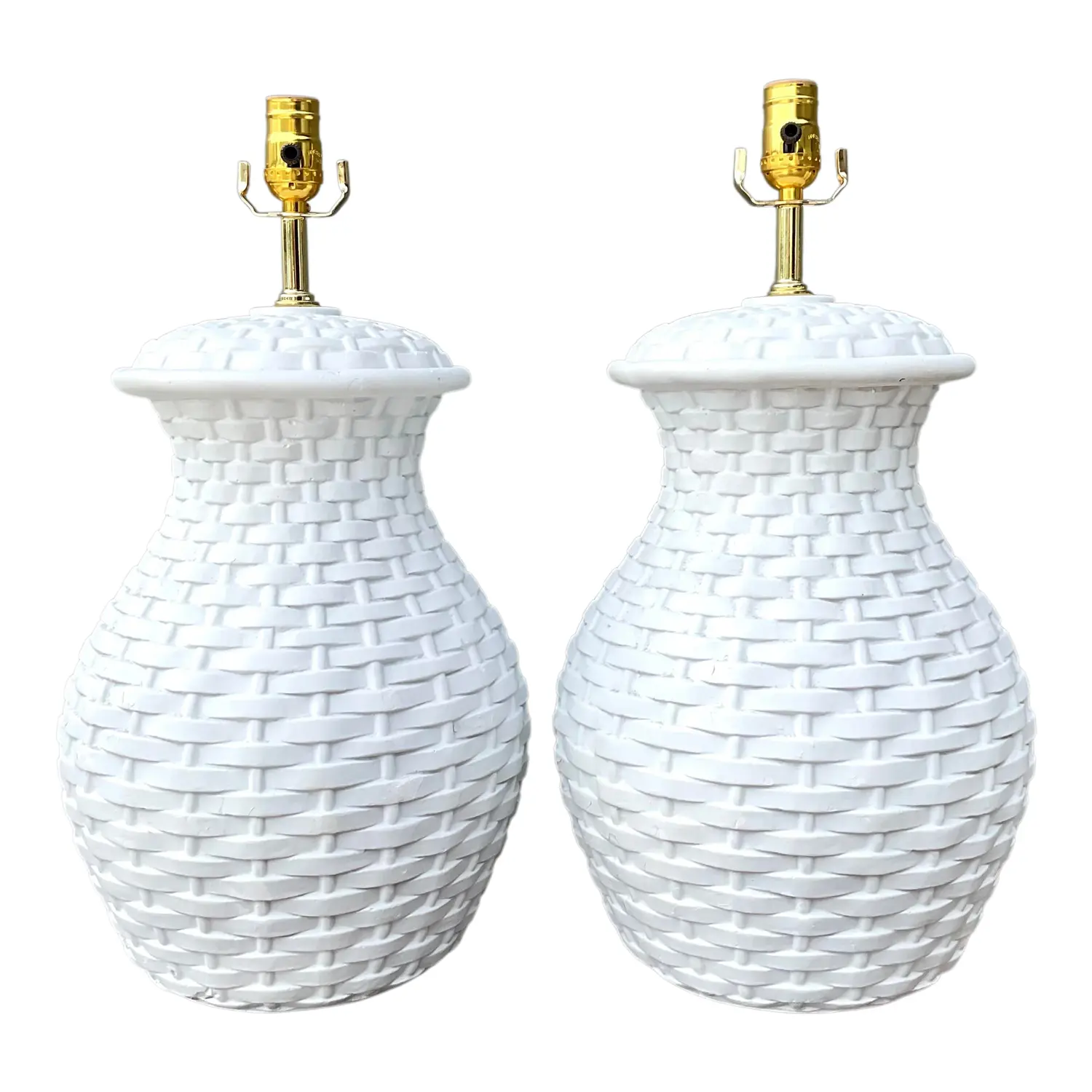 Vintage Plaster Woven Rattan Lamps - A Pair