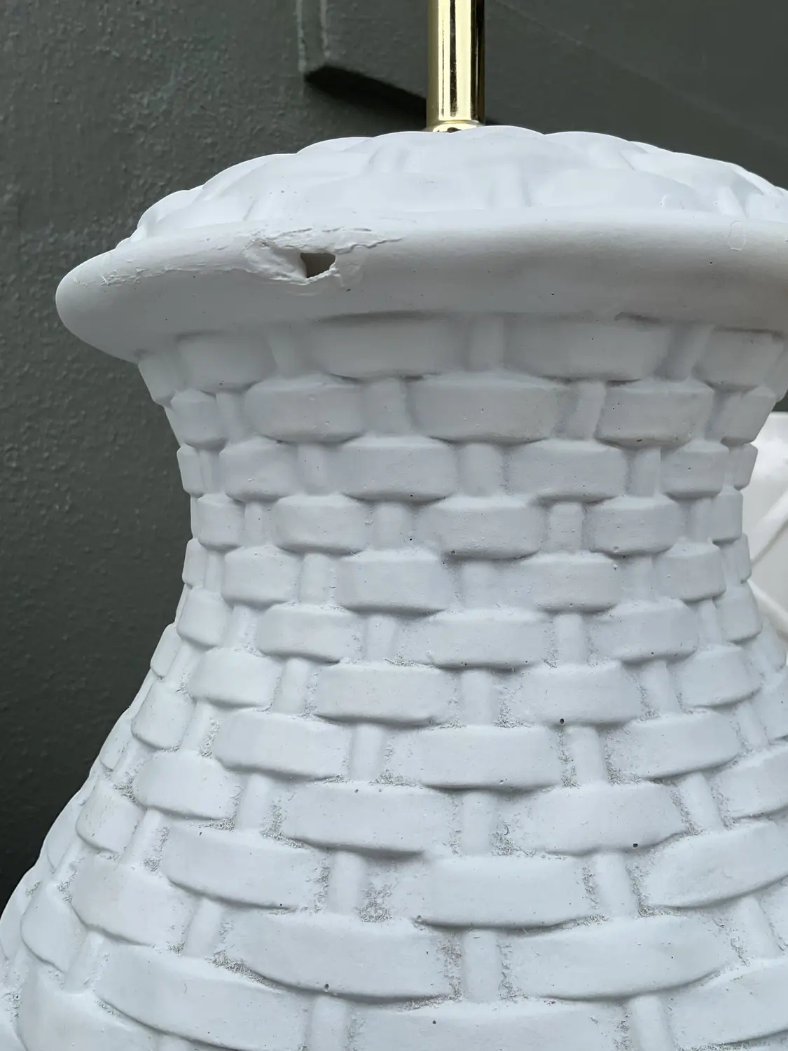 Vintage Plaster Woven Rattan Lamps - A Pair - Back view
