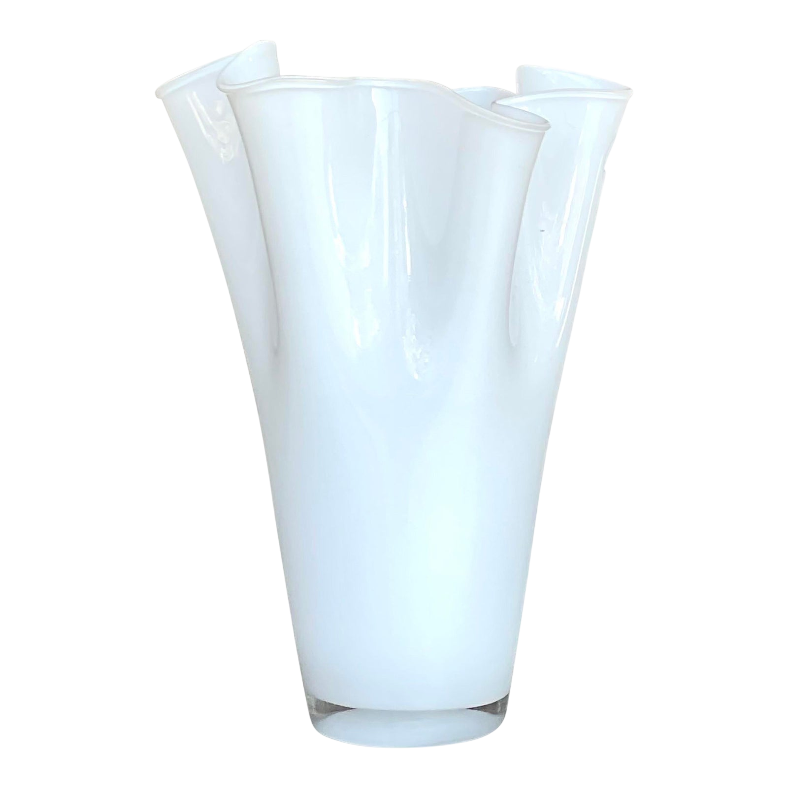 Vintage Pleated White Glass Vase - Detail view