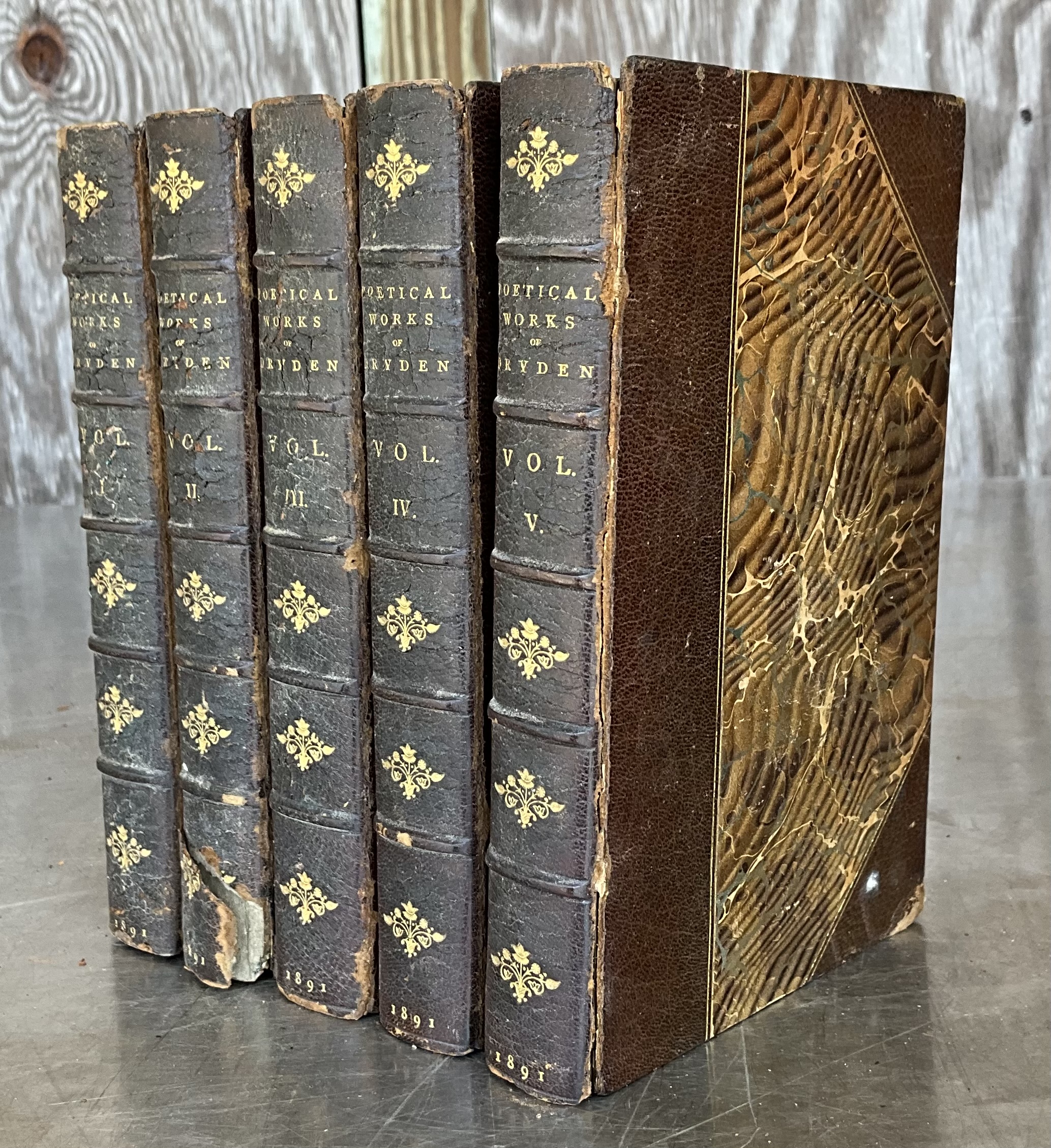Vintage Poetical Works of Dryden Volumes 1-5 - Side view