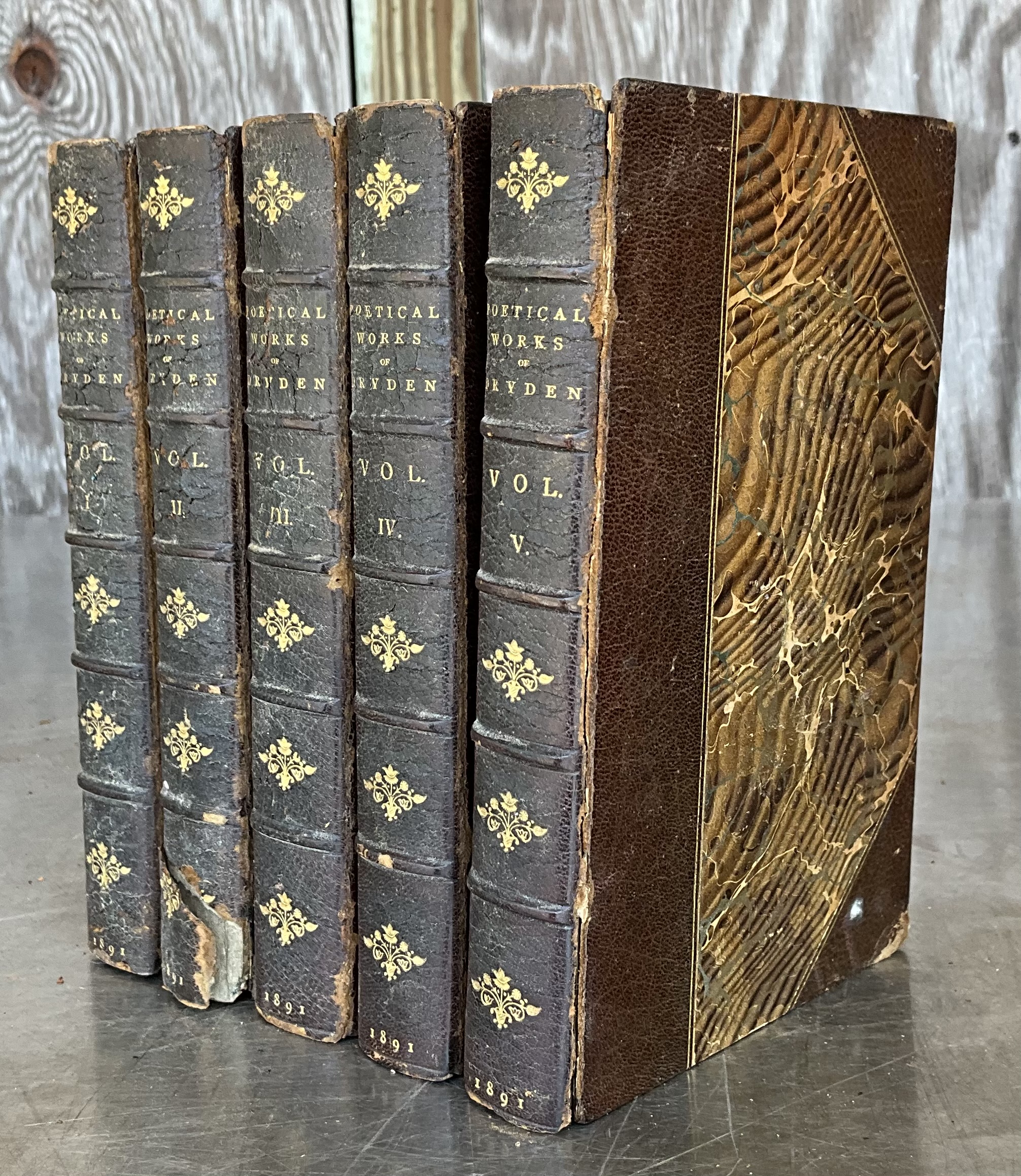 Vintage Poetical Works of Dryden Volumes 1-5 - Top view
